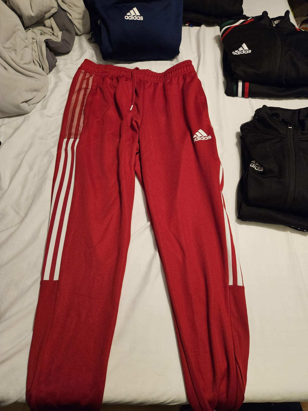 adidas Red Three-Stripe Men's Sweatpants